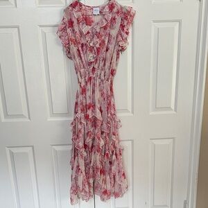 Misa Los Angeles Floral Ruffle Dress - Red and White